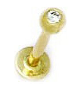 14k Yellow Gold Cubic Zirconia 16 Gauge Ball Shaped Body Piercing Jewelry Labret Stud