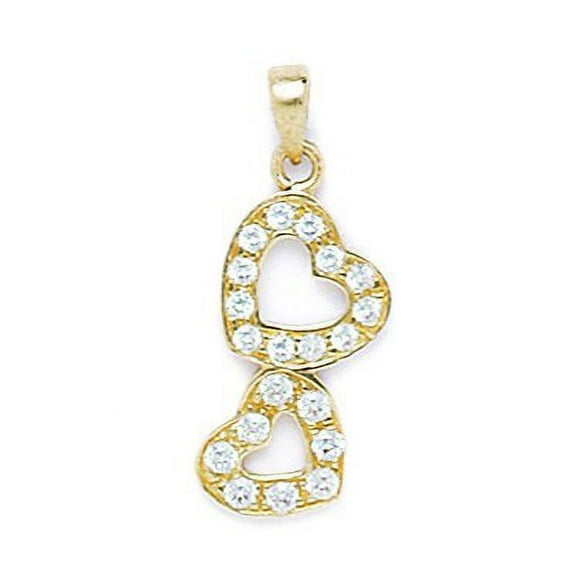 14k Yellow Gold Cubic Zirconia 2 Hearts Pendant - Measures 25x11mm