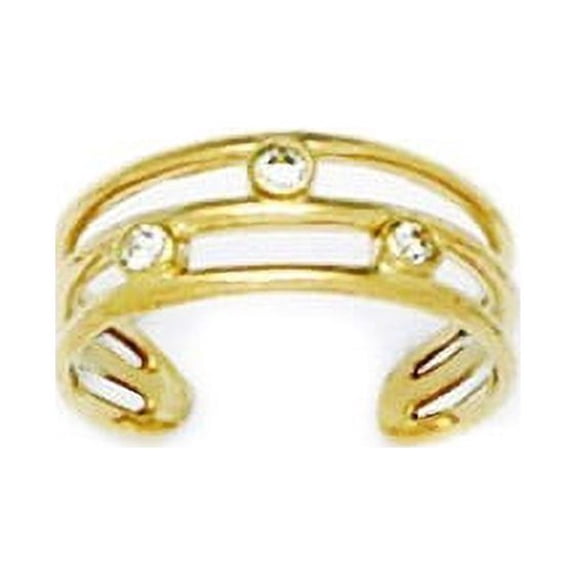 14k Yellow Gold Cubic Zirconia Adjustable Triple Row Body Jewelry Toe Ring