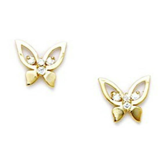 14k Yellow Gold Cubic Zirconia Butterfly Screw-Back Earrings - Measures 7x8mm