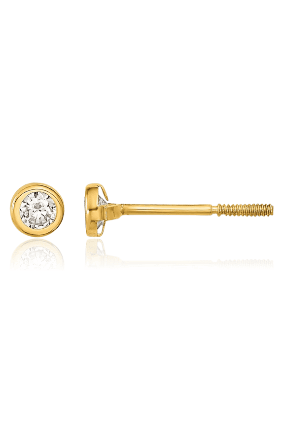 14K Solid Yellow Gold Cubic Zirconia CZ Stud Earrings