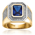 thumbnail image 1 of 14K Solid Yellow Gold Cubic Zirconia CZ Emerald-Cut Blue Mens Ring, 1 of 8