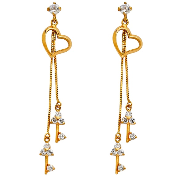 14k Yellow Gold Cubic Zirconia Dangle Huggies Earrings, (45mm X 8mm)