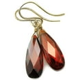 thumbnail image 1 of 14k Yellow Gold Cubic Zirconia Earrings Long Faceted Teardrops Red Simulated Garnet In Cz Simple Everyday Dangles Designed for Adult Women and s 1.4", 1 of 4