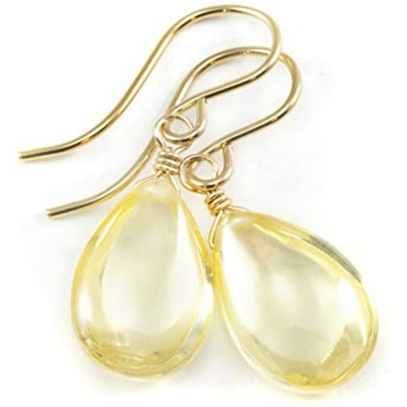 14k Yellow Gold Cubic Zirconia Earrings Soft Pale Yellow Smooth Simulated Diamond Teardrop In Cz Everyday Dangles Designed for Adult Women