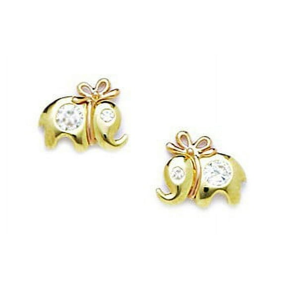14k Yellow Gold Cubic Zirconia Elephant Shaped Screw-Back Earrings - Measures 8x10mm
