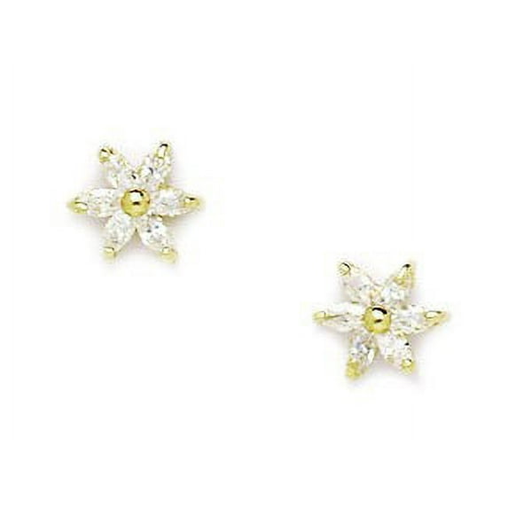 14k Yellow Gold Cubic Zirconia Flower Screw-Back Earrings - Measures 7x8mm