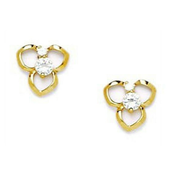 14k Yellow Gold Cubic Zirconia Flower Screw-Back Earrings - Measures 8x8mm