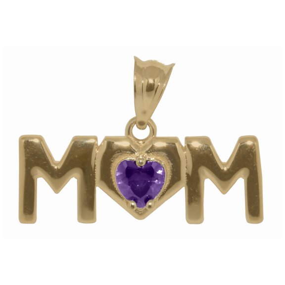 14k Yellow Gold Cubic Zirconia Heart 'MOM' Pendant