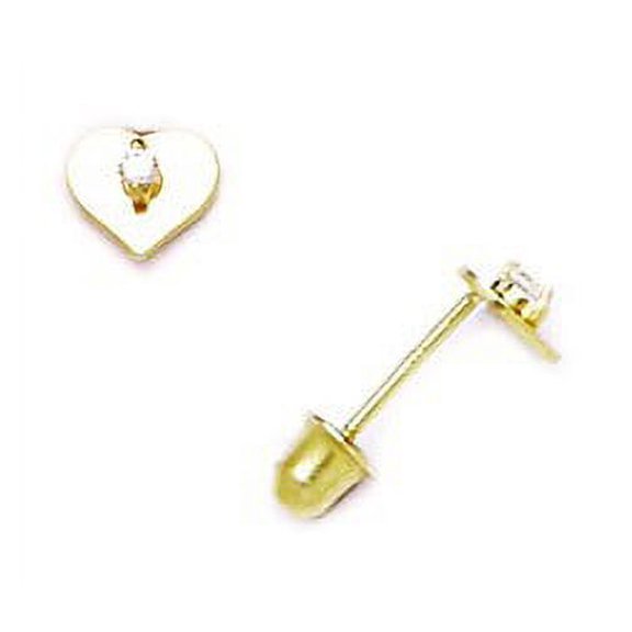 14k Yellow Gold Cubic Zirconia Heart Screw-Back Earrings - Measures 5x5mm