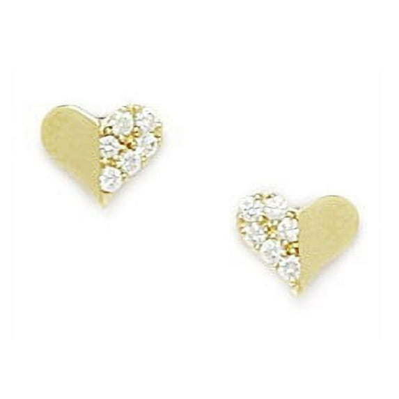 14k Yellow Gold Cubic Zirconia Heart Screw-Back Earrings - Measures 6x8mm
