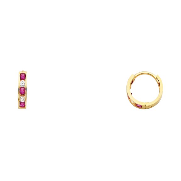 14k Yellow Gold Cubic Zirconia Huggies Earrings, (10mm x 10mm)