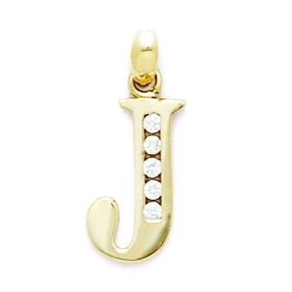 14k Yellow Gold Cubic Zirconia Large Initial J Pendant - Measures 22x10mm