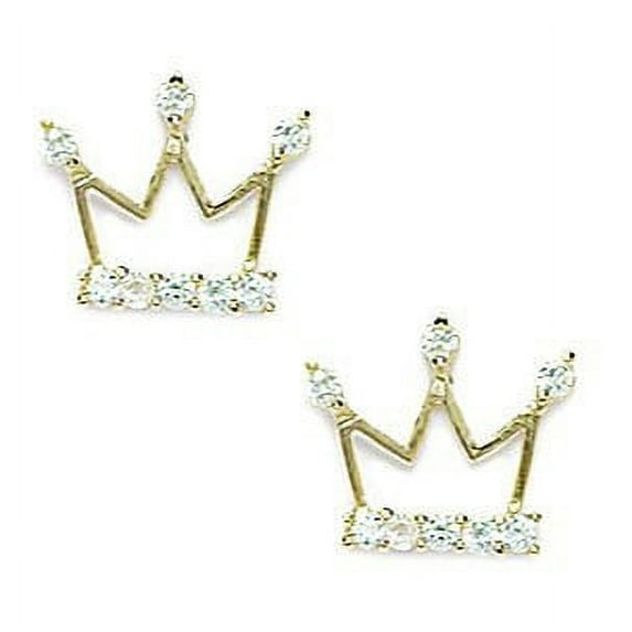 14k Yellow Gold Cubic Zirconia Medium Crown Fancy Post Earrings - Measures 10x11mm