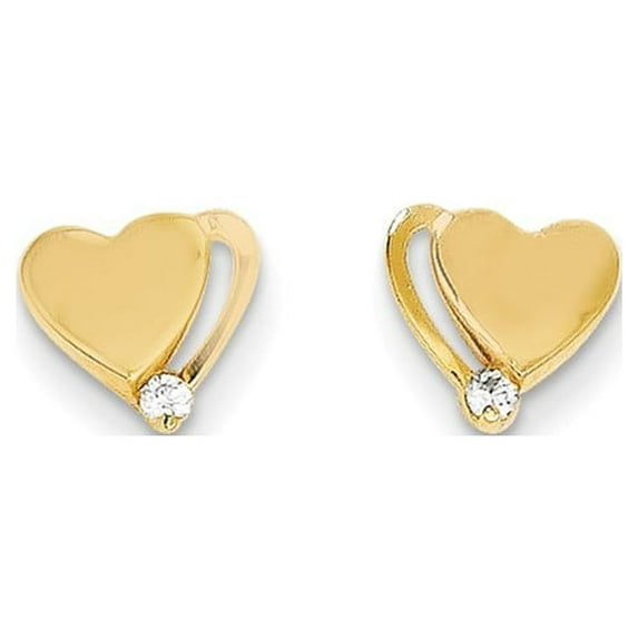 14k Yellow Gold Cubic Zirconia Polished Heart Post Earrings - Measures 8x8mm Wide