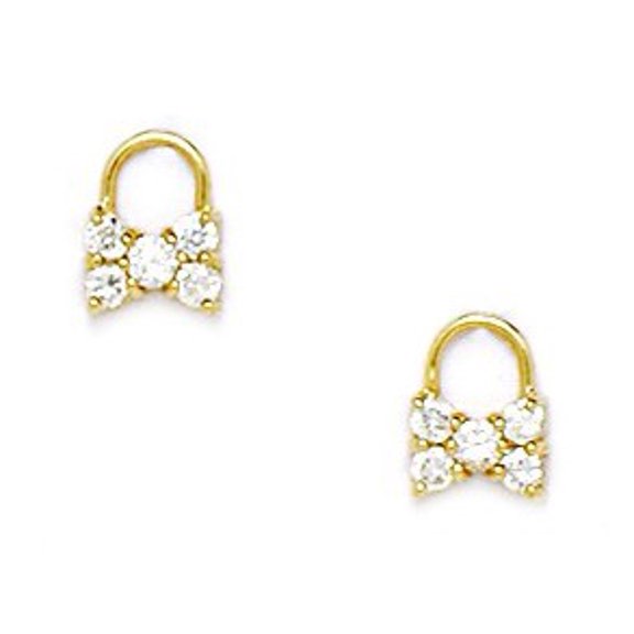 14k Yellow Gold Cubic Zirconia Small Bow Screw-Back Earrings - Measures 8x6mm