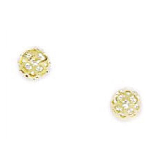 14k Yellow Gold Cubic Zirconia Small Crystal Ball Screw-Back Earrings - Measures 4x4mm