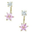 thumbnail image 1 of 14k Yellow Gold Cubic Zirconia Small Flower Telephone Earrings - Measures 15x7mm, 1 of 2