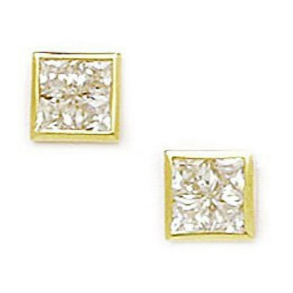 14k Yellow Gold Cubic Zirconia Small Square Segmented Screw-Back Earrings - Measures 7x7mm