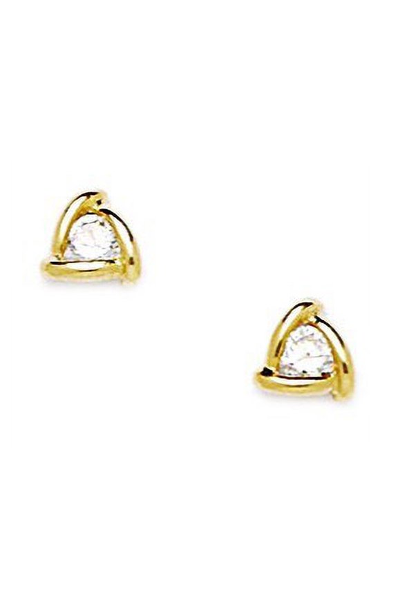 14k Yellow Gold Cubic Zirconia Small Triangle Screw-Back Earrings - Measures 7x7mm