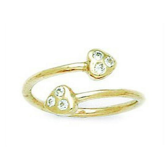 14k Yellow Gold Cubic Zirconia Top Adjustable Double Hearts Body Jewelry Toe Ring