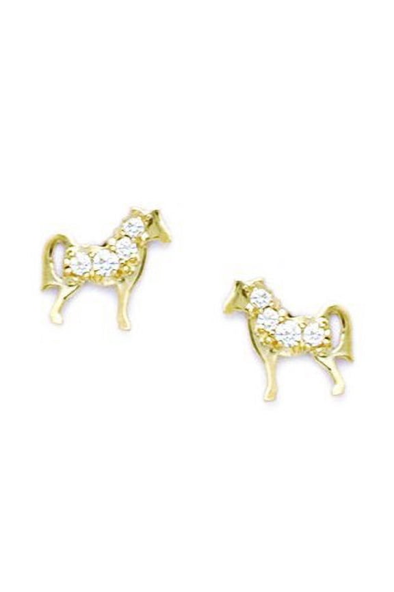 14k Yellow Gold Cubic Zirconia Zebra Shaped Screw-Back Earrings - Measures 9x9mm