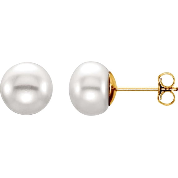 14k Yellow Gold Cultured White Freshwater Pearl 7.0-8mm Polished Freshwater Cultured Pearl Earrings Stud Earring for Wom