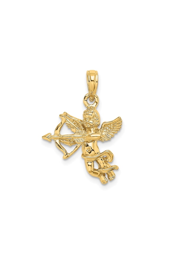 14k Yellow Gold Cupid Pendant with Bow and Arrow, Winged Cherub Necklace Charm, Symbolic Love Jewelry for Women and Men, Mythological Romance Accessory