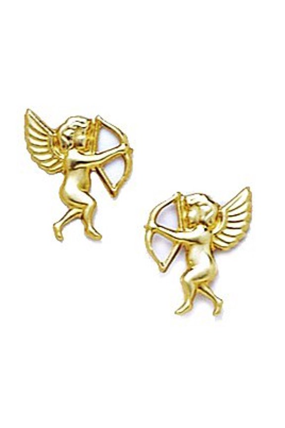 14k Yellow Gold Cupids Arrow Stamping Mini Earrings - Measures 11x9mm
