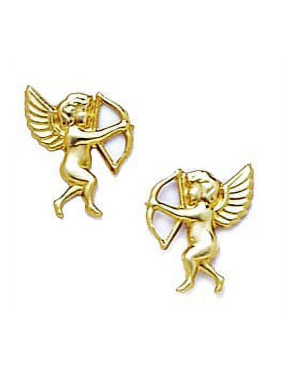 14k Yellow Gold Cupids Arrow Stamping Mini Earrings - Measures 11x9mm