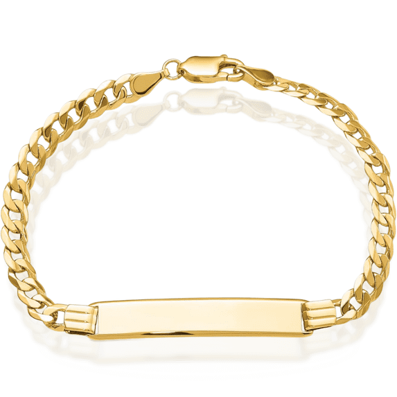 14K Solid Yellow Gold Curb Link Name Bar Identification ID Bracelet