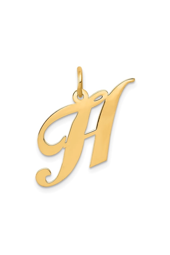 14k Yellow Gold Cursive Letter H Pendant for Women or Unisex Wearers, Script Initial Charm, Personalized Jewelry for Everyday Style and Identity