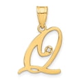 thumbnail image 1 of 14k Yellow Gold Cursive Q Pendant with Diamond Accent, Script Initial Necklace for Women, Dainty Monogram Charm, Alphabet Identity Jewelry, 18 Inch Chain, 1 of 6