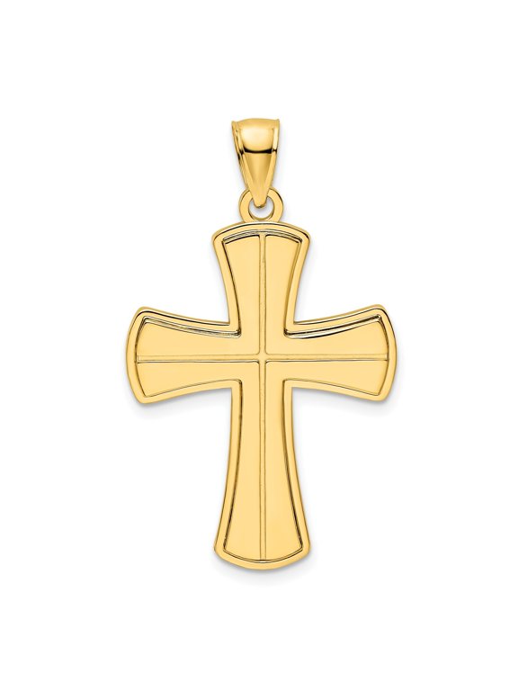 14k Yellow Gold Curved Cross Pendant Necklace for Men and Women with High Polish Finish Tapered Design Stylish Spiritual Jewelry for Faith and Fashion