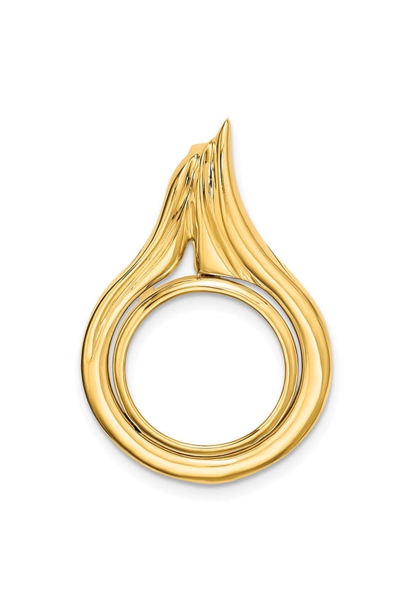 14k Yellow Gold Curved Teardrop Prong Setting Coin Bezel Pendant Mounting - Fits 14mm
