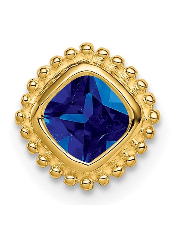 14k Yellow Gold Cushion-Cut Blue Gemstone Stud Earrings for Women, Beaded Frame Fine Jewelry for Formal or Everyday Wear