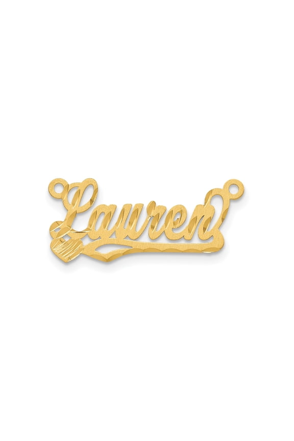 14k Yellow Gold Custom Nameplate Pendant for Women with Script Lauren Design, Heart and Swirl Detail, Personalized Jewelry for Everyday Wear