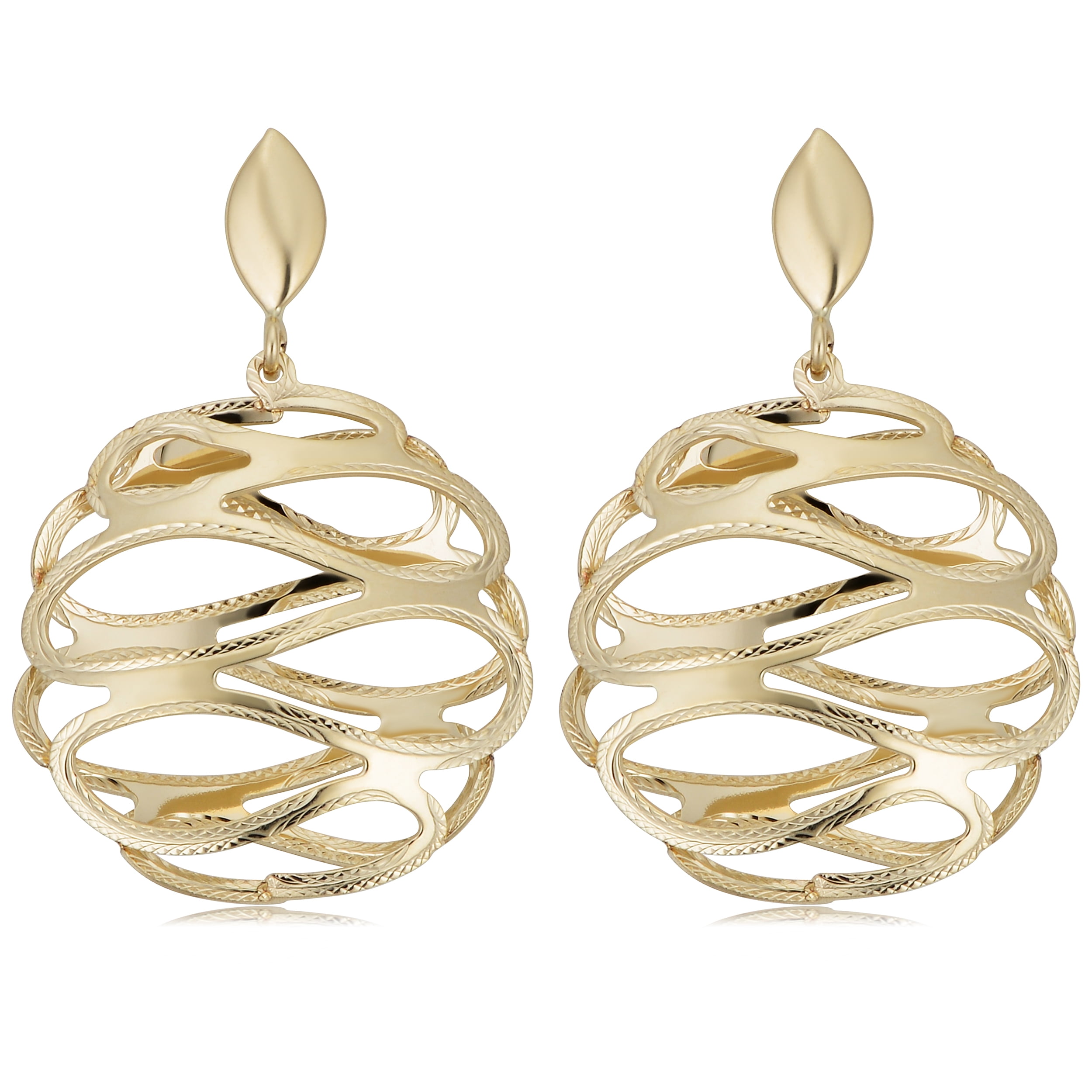 FREMADA KoolJewelry 14k Yellow Gold Cut-Out Circle Swirl Drop Earrings