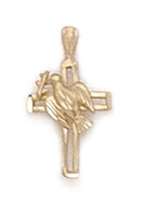 14k Yellow Gold Cutout Cross Doves Pendant - .9 Grams