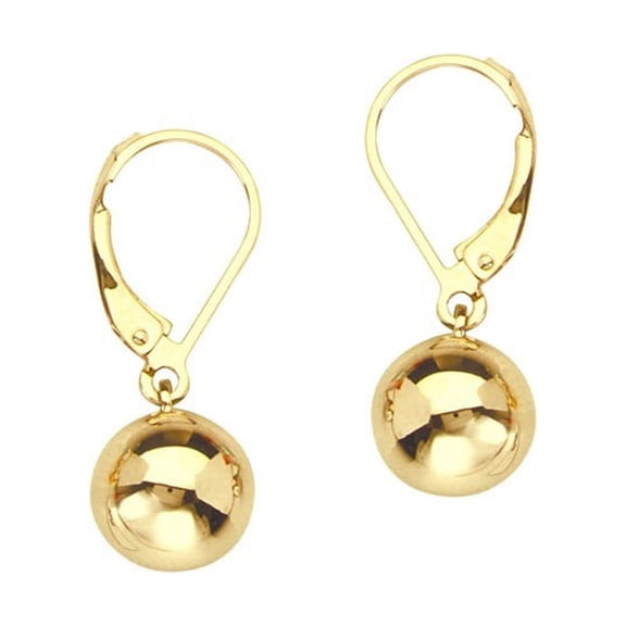 14k Yellow Gold Dangle 10mm Ball Lever Back Earrings - 2.4 Grams