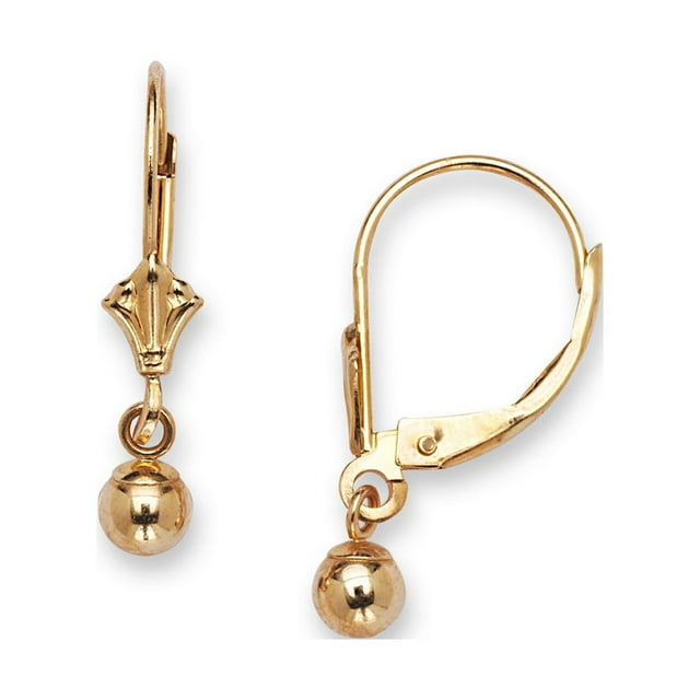 14k Yellow Gold Dangling Ball Leverback Earrings For Women and Girls (4