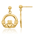 thumbnail image 1 of 14K Solid Yellow Gold Dangling Heart Irish Claddagh Celtic Drop Dangle Earrings Jewelry, 1 of 10