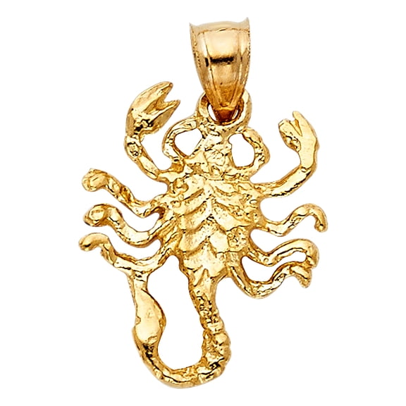 14k Yellow Gold Death Wish Desert Scorpion Pendant Diamond-Cut Lightweight Charm Jewelry Female