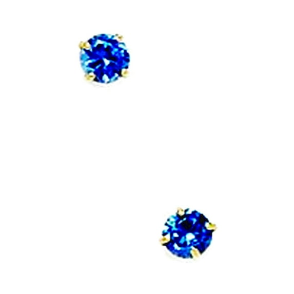14k Yellow Gold December Blue 3mm Round Cubic Zirconia Screw Back Earrings Stud Earring for Women