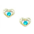 thumbnail image 1 of 14k Yellow Gold December Blue 3x3mm CZ Heart Screw-Back Earrings - Measures 7x9mm, 1 of 2