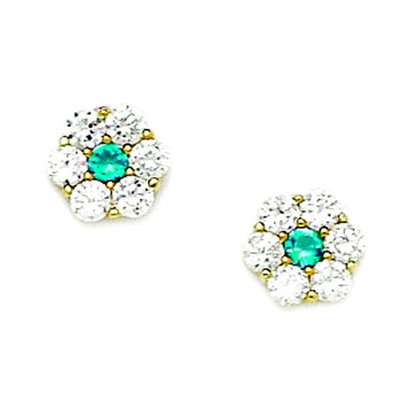 14k Yellow Gold December Blue CZ Large Flower Screw Back Earrings 7x8mm Stud Earring for Women