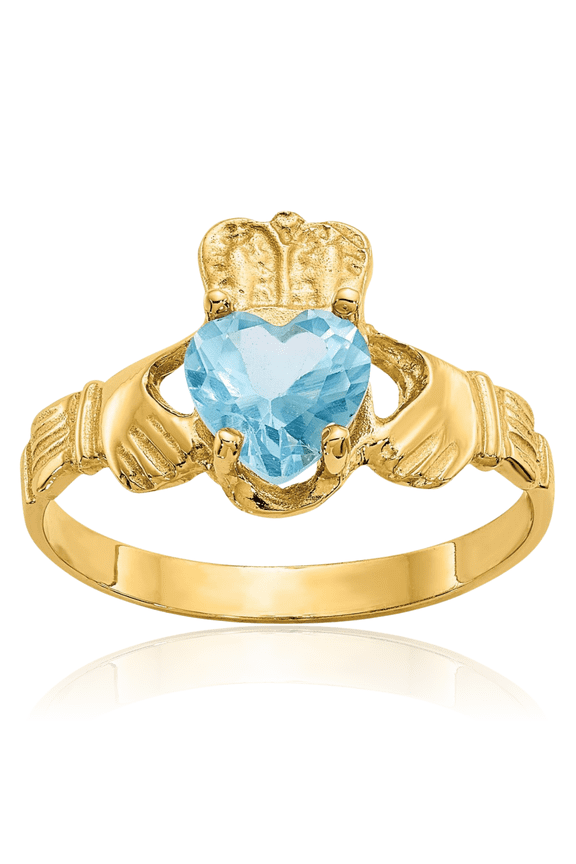 14K Solid Yellow Gold Cubic Zirconia CZ Heart Irish Claddagh Celtic Ring December Birthstone Jewelry