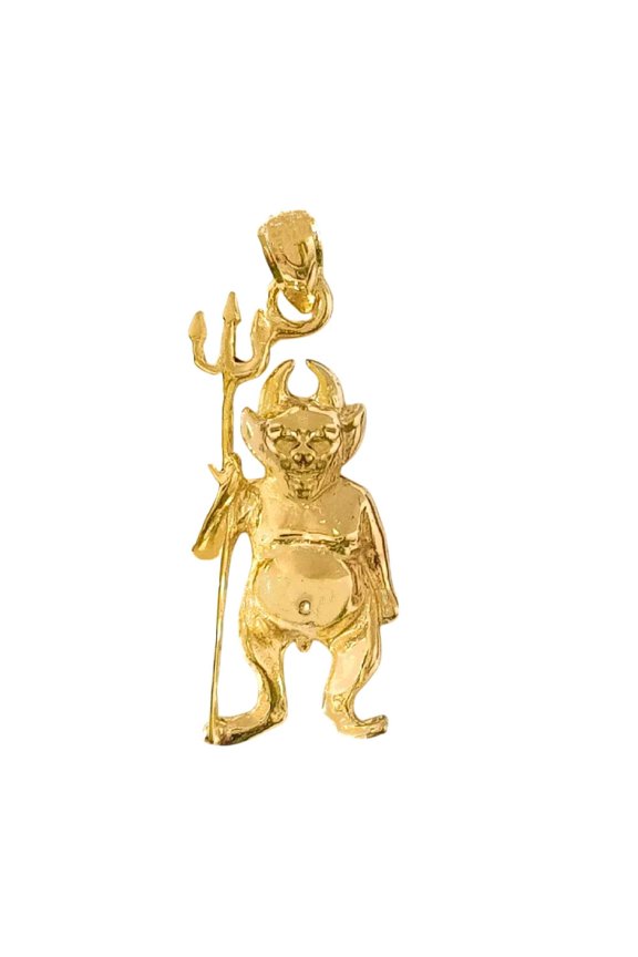 14k Yellow Gold Devil With Pitchfork Pendant
