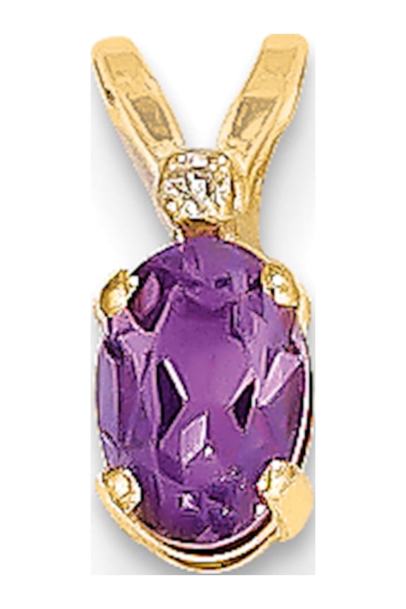 14k Yellow Gold Diamond & Amethyst Birthstone (4.5x12mm) Pendant / Charm
