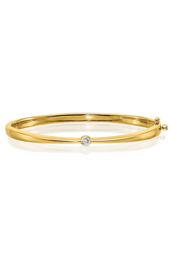 14K Solid Yellow Gold 0.25 carat Diamond Hinged Bangle Bracelet - 7 inch - Round Cut, Natural, Channel-set Women's
